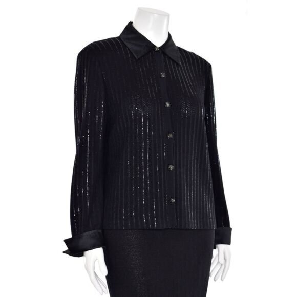ST. JOHN COLLECTION Evening Paillette Striped Jacket Sz 6 Black - Picture 3 of 10